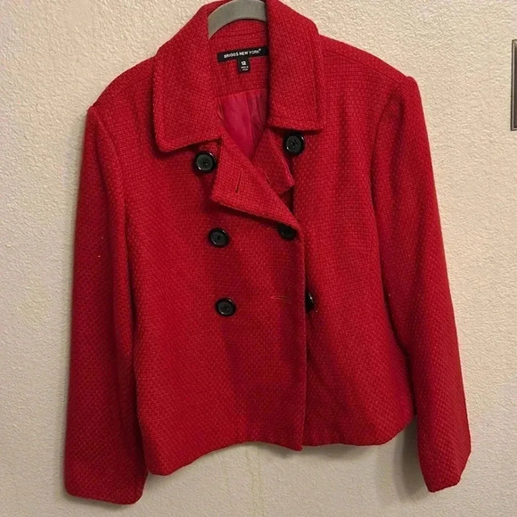 Briggs New York Women Two Button Pea Coat Red Size 12 - Picture 1 of 8